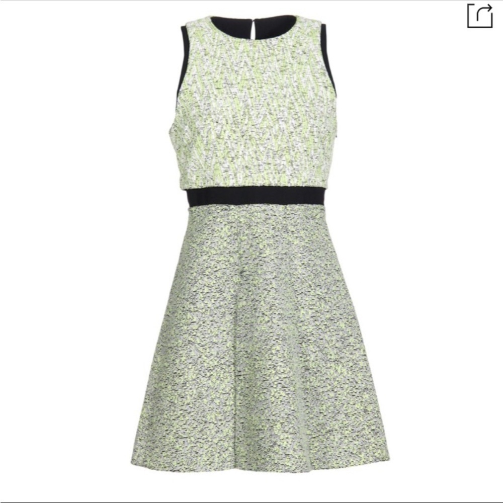 EUC Proenza Schouler lime green textured graphic mini dress w/ black accents Sz4